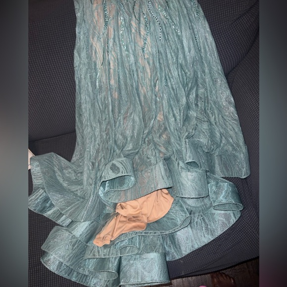 BEADED ILLUSION LONG SLEEVE PLUNGE NECK GOWN - Picture 5 of 6